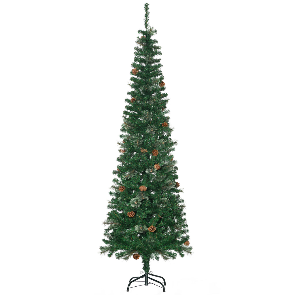Árvore de Natal Artificial 195 cm Árvore de Natal com 556 Ramos Árvore de Natal Estreita Slim com 25 Pinhas Base Dobrável Ø54x195 cm Verde — foto 1