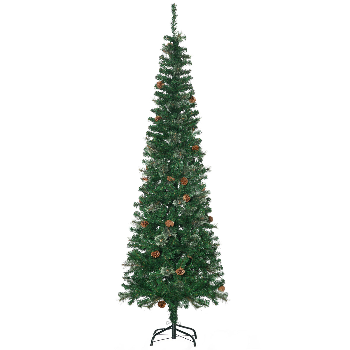 Árvore de Natal Artificial 195 cm Árvore de Natal com 556 Ramos Árvore de Natal Estreita Slim com 25 Pinhas Base Dobrável Ø54x195 cm Verde — foto 1