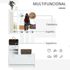 Móvel Cabide de Entrada de 3 Peças Armário de Entrada com Cabide Espelho Sapateira e Gaveta 90x10x102 cm Branco — foto 4