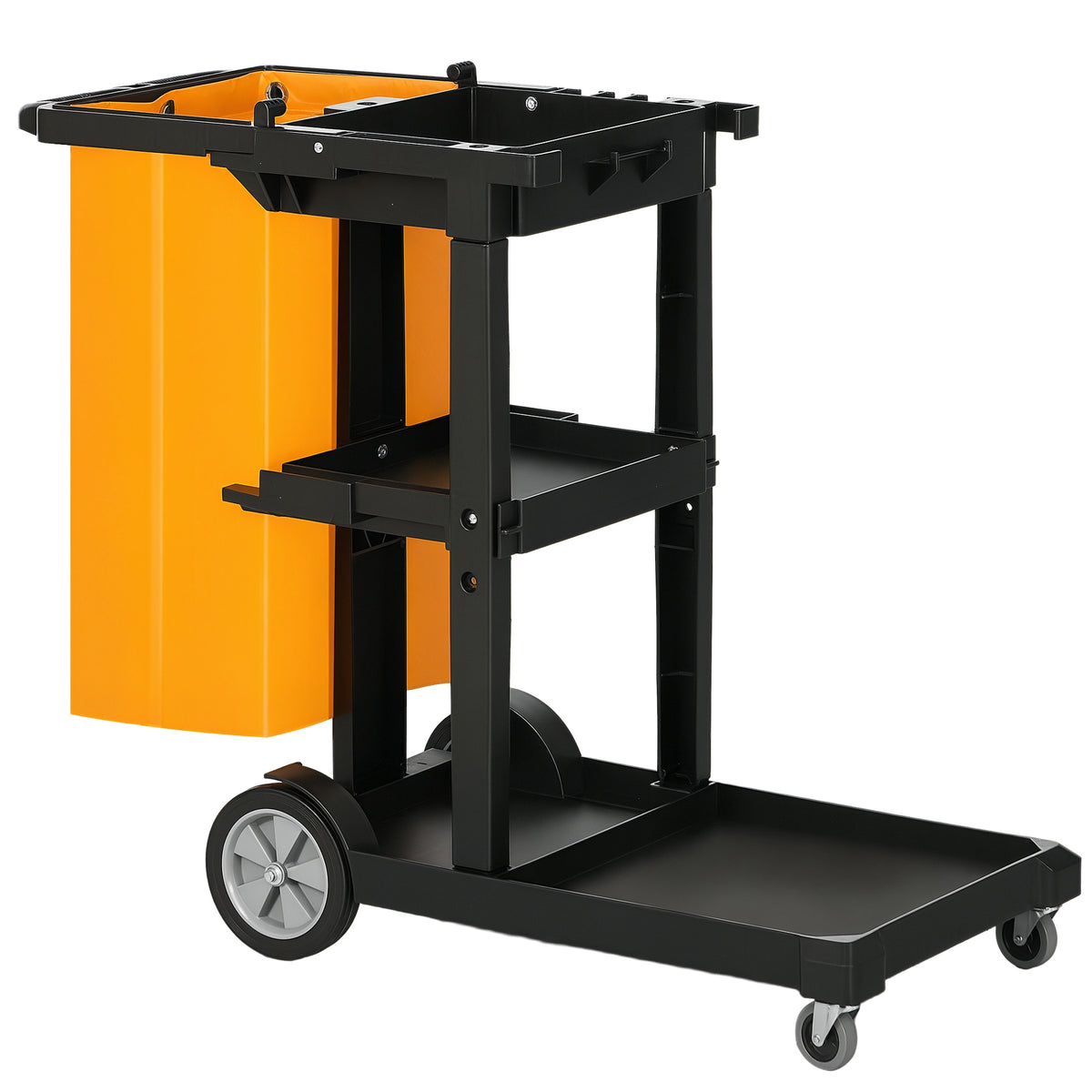 Carro de Limpeza com Bolsa Carrinho de Limpeza com Rodas e 3 Prateleiras Carro para Limpeza de Hotel 121x50,5x96,5 cm Preto e Amarelo — foto 1
