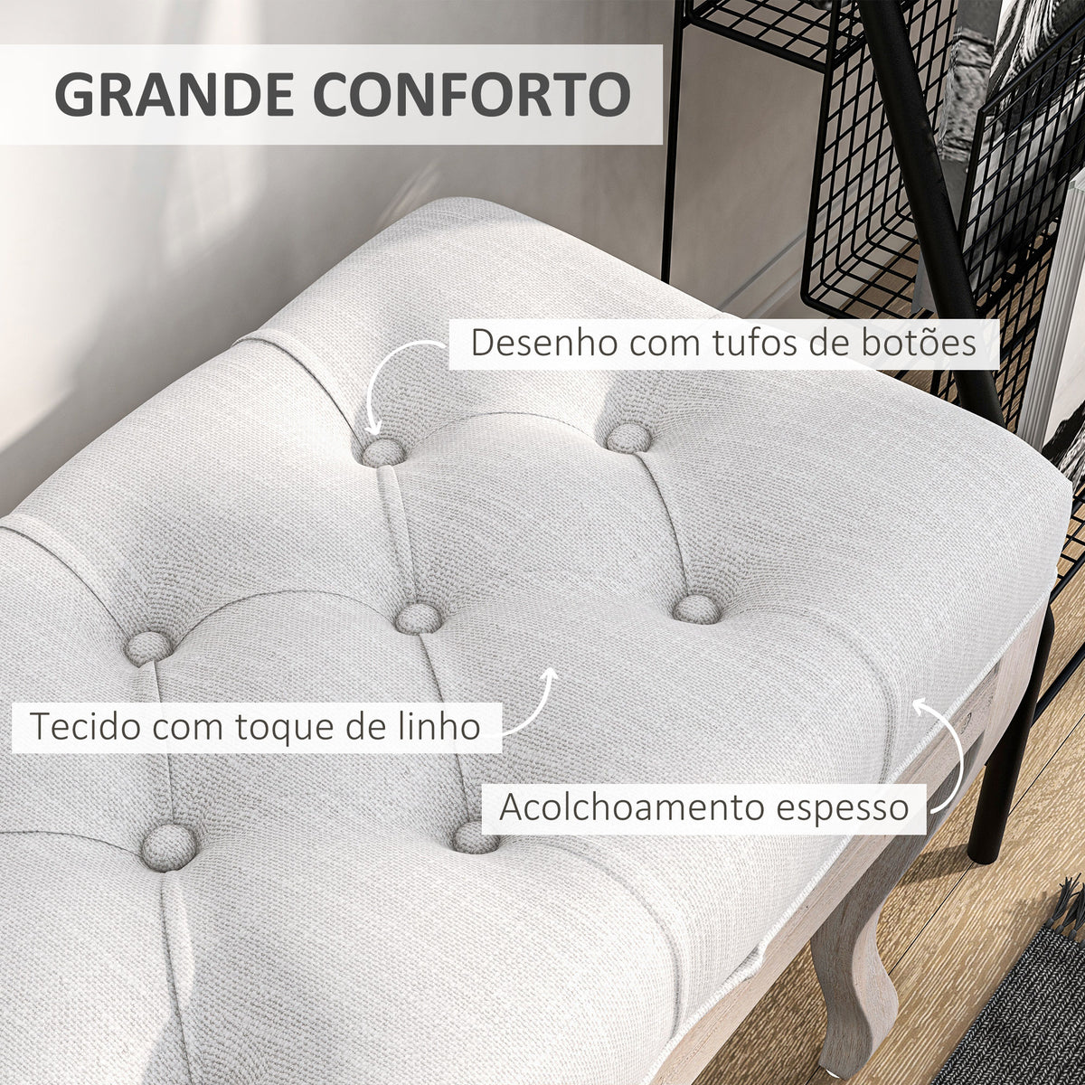 Banco Pé de Cama com Pés de Madeira e Assento Acolchoado Capacidade 120 kg Banco de Estilo Vintage para Dormitório Entrada Corredor 110x37x49 cm Creme — foto 4