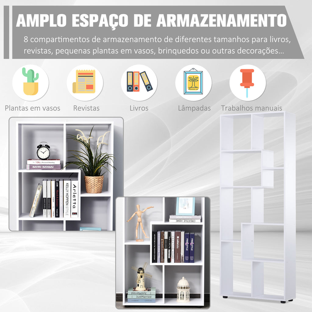 Prateleiras verticais modernas Design de estante com 8 prateleiras Painel de partículas E1 70x24x178cm Branco — foto 4