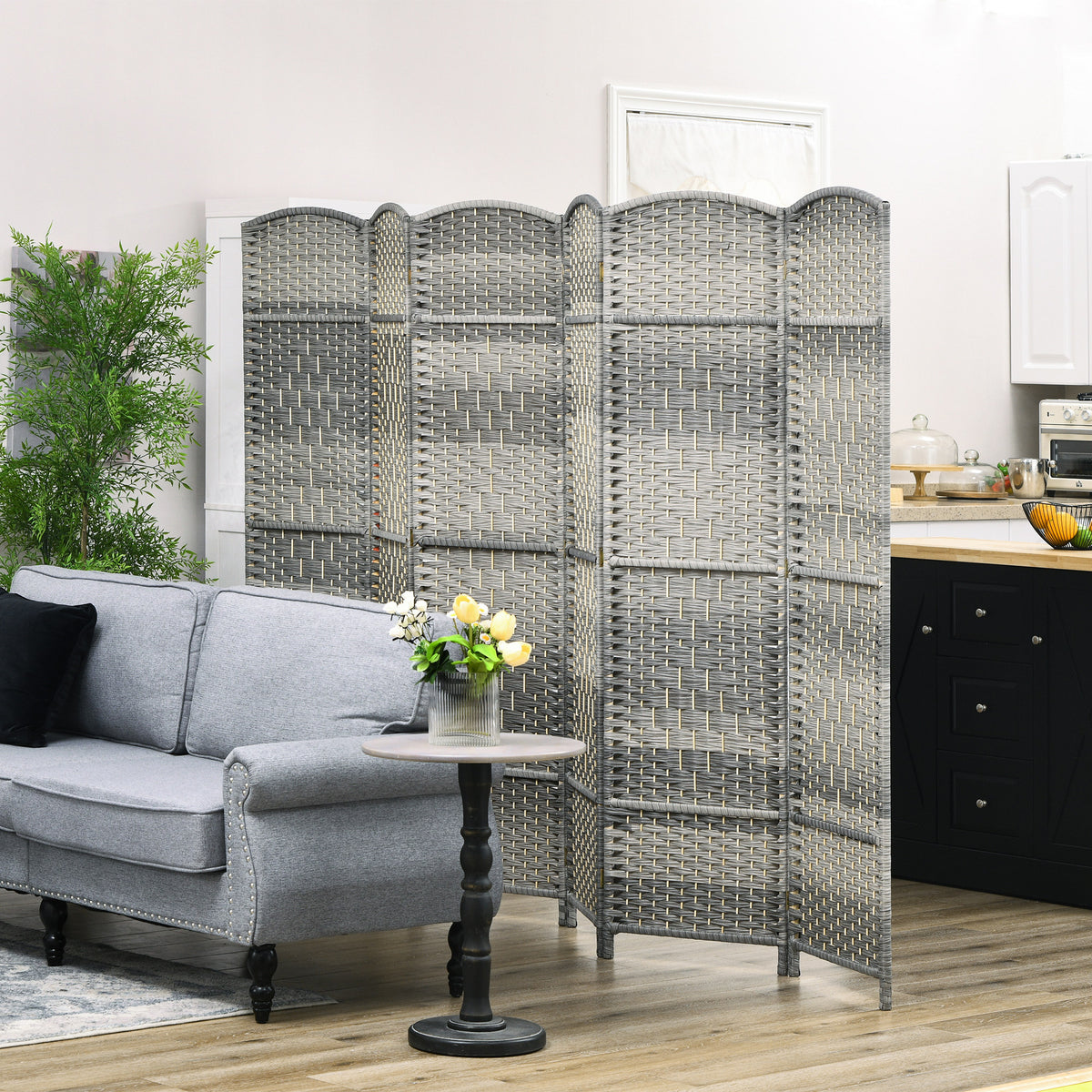 Biombo Dobrável de 6 Painéis Divisor de Ambientes 270x180 cm Ecrã de Privacidade de Polipropileno para Escritório Quarto Cinza Misto — foto 2