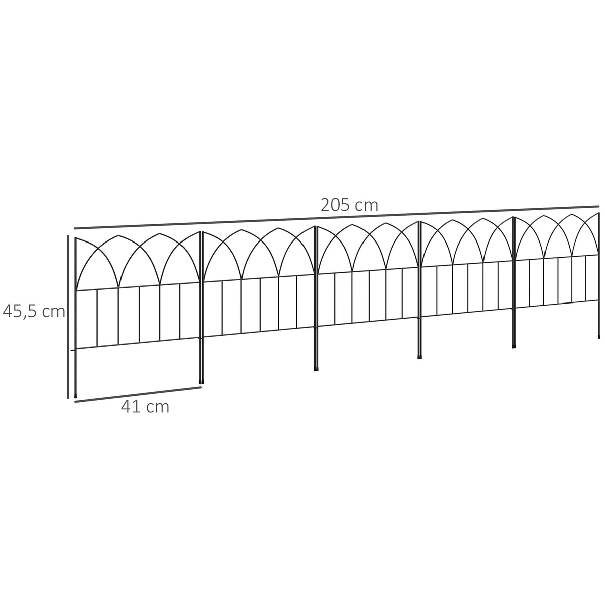 Cercas de Jardim 205x45,5 cm Conjunto de 5 Cercas Decorativas para Jardim de Metal Combinação Livre Barreira para Animais para Terraço Pátio Relva Preto — foto 3