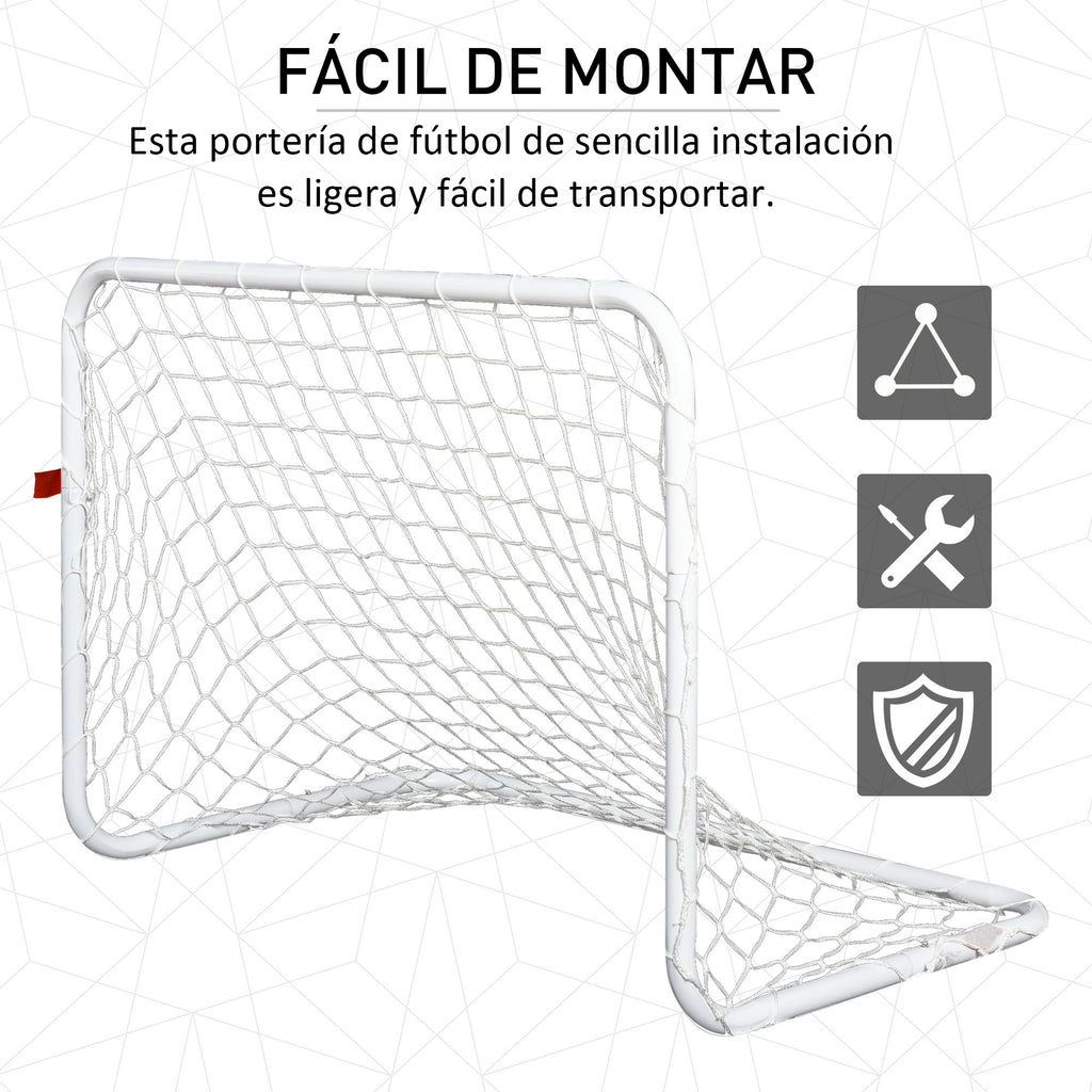 Conjunto de 2 Balizas de Futebol com Rede e Bola para Crianças e Adultos, Brinquedo Desportivo de Exterior para Jardim com Bomba de Enchimento, Aço e Poliéster, 78x46x56 cm, Branco — foto 4