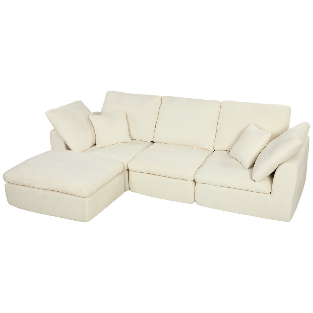 Sofá de canto modular com otomana reversível, sofá em L em chenille macio como nuvem, assento amplo, creme branco — foto 1
