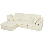 Sofá de canto modular com otomana reversível, sofá em L em chenille macio como nuvem, assento amplo, creme branco — foto 1