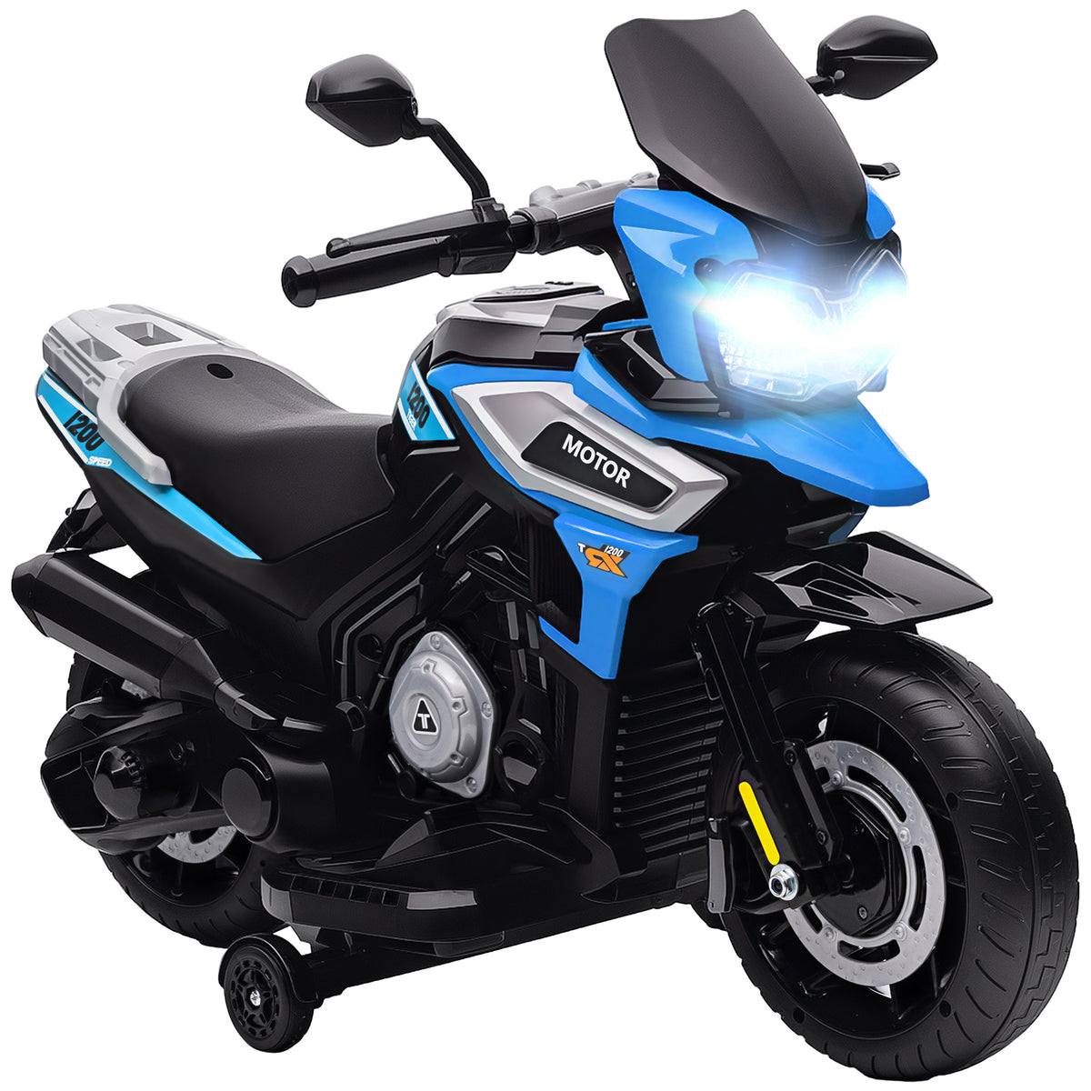 Moto elétrica infantil 6 V, carro elétrico infantil com rodas de treino, música, efeitos luminosos, azul — foto 1
