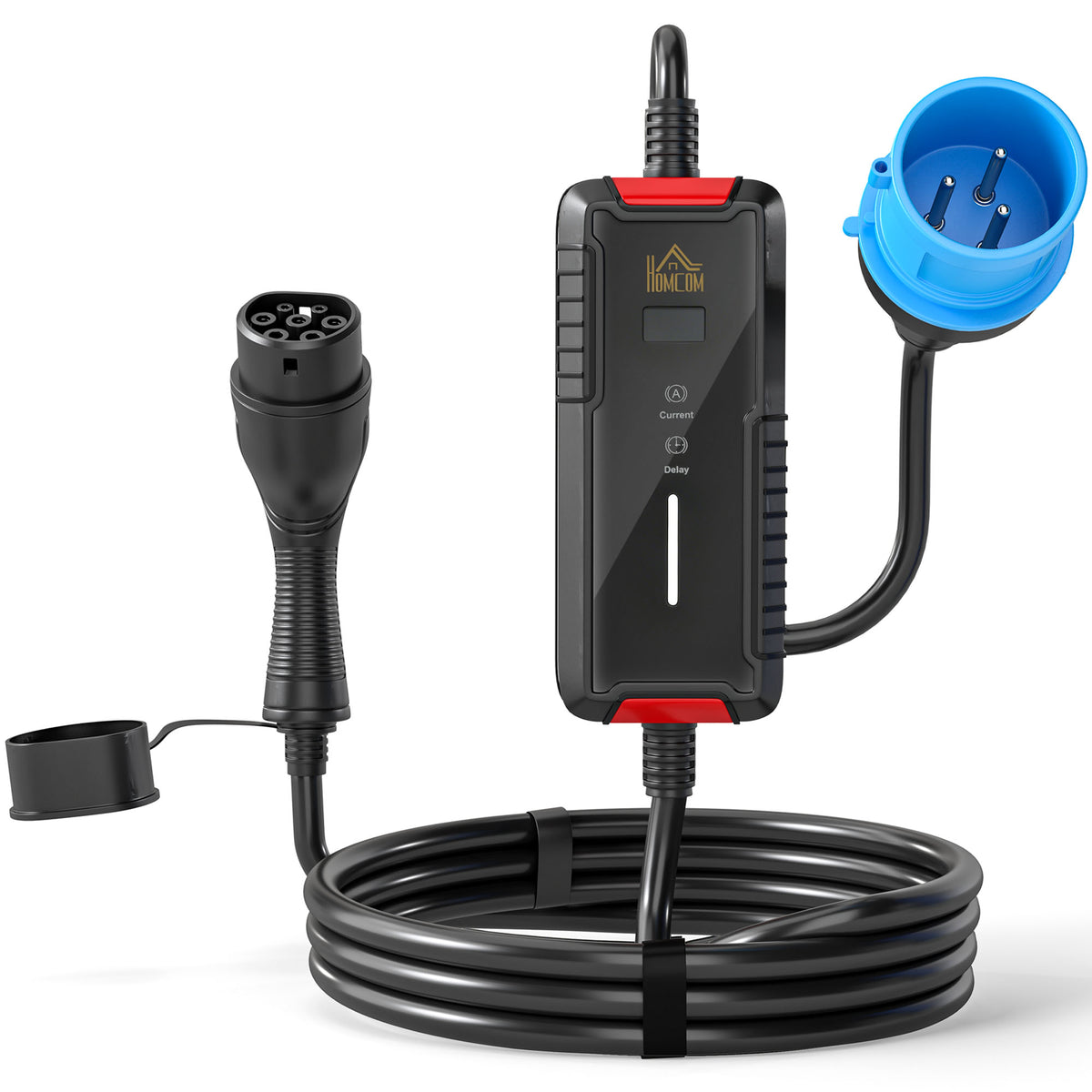 Carregador para Carro Elétrico Tipo 2, 7 kW 6-32 A 8 m Tomada CEE Adaptador Europeu Ecrã LCD IP65 21x8,5x5 cm Preto — foto 1