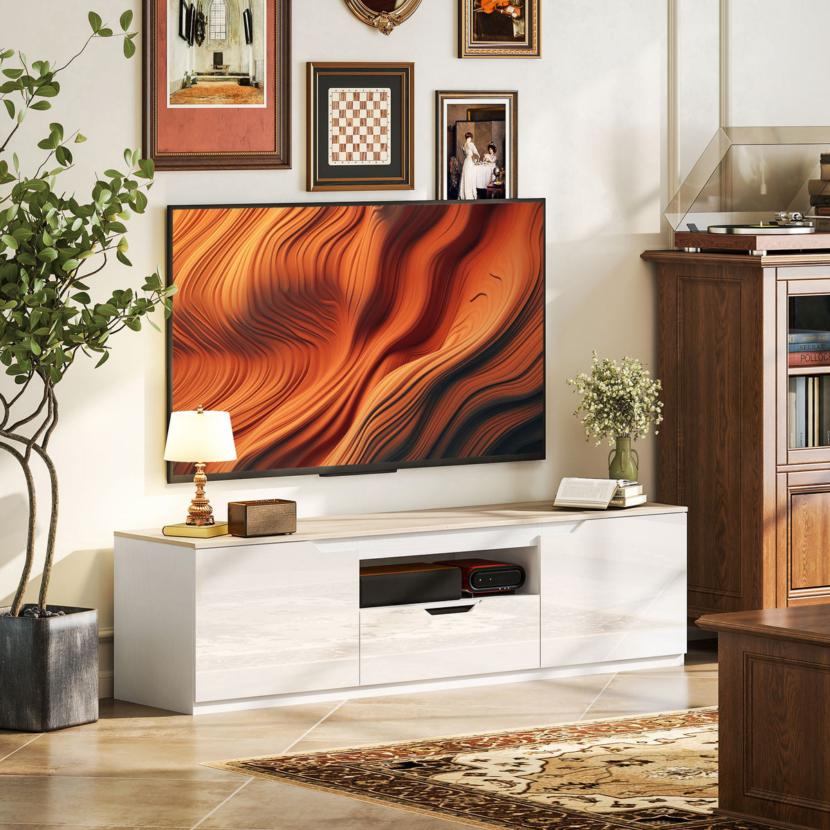 Móvel Baixo para TV Alto Brilho para Televisores até 165,1 cm 3 Compartimentos Gaveta 160x38x43 cm Madeira Natural — imagem 3