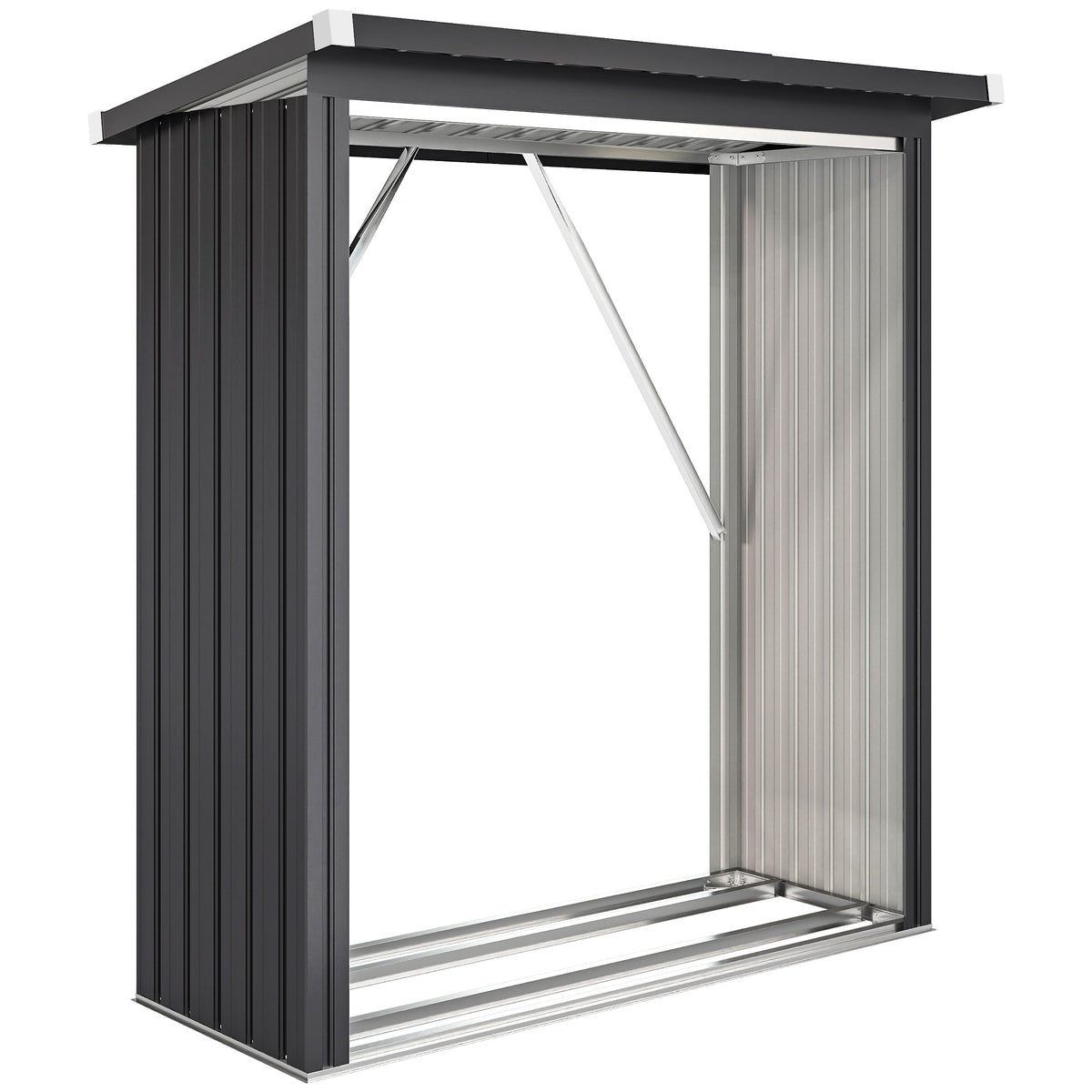 Abrigo para Lenha 150x66,5x150 cm Aço Galvanizado Piso Elevado Teto Inclinado Cinza Escuro — foto 1