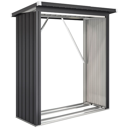 Abrigo para Lenha 150x66,5x150 cm Aço Galvanizado Piso Elevado Teto Inclinado Cinza Escuro