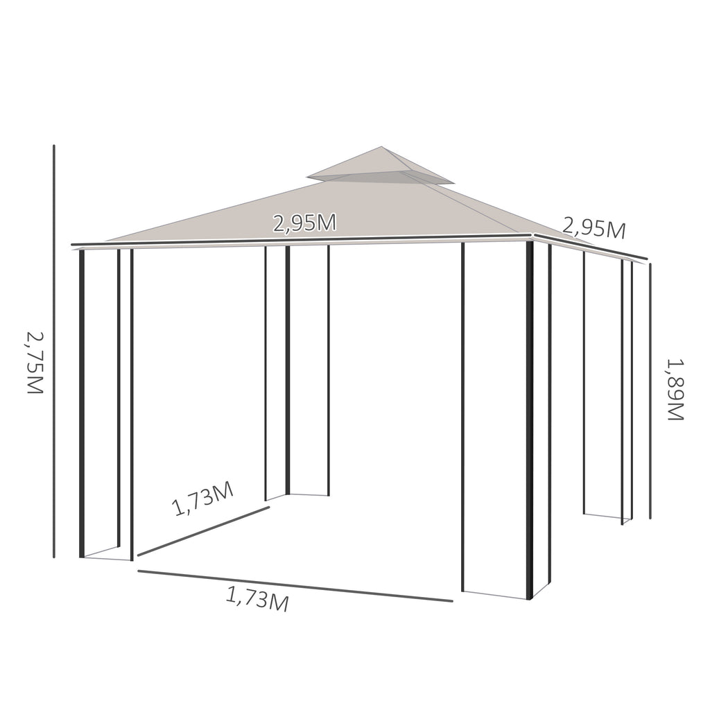 Gazebo de jardim 3x3m com 4 cortinas laterais com zíper e telhado duplo com 8 furos de drenagem bege — foto 3
