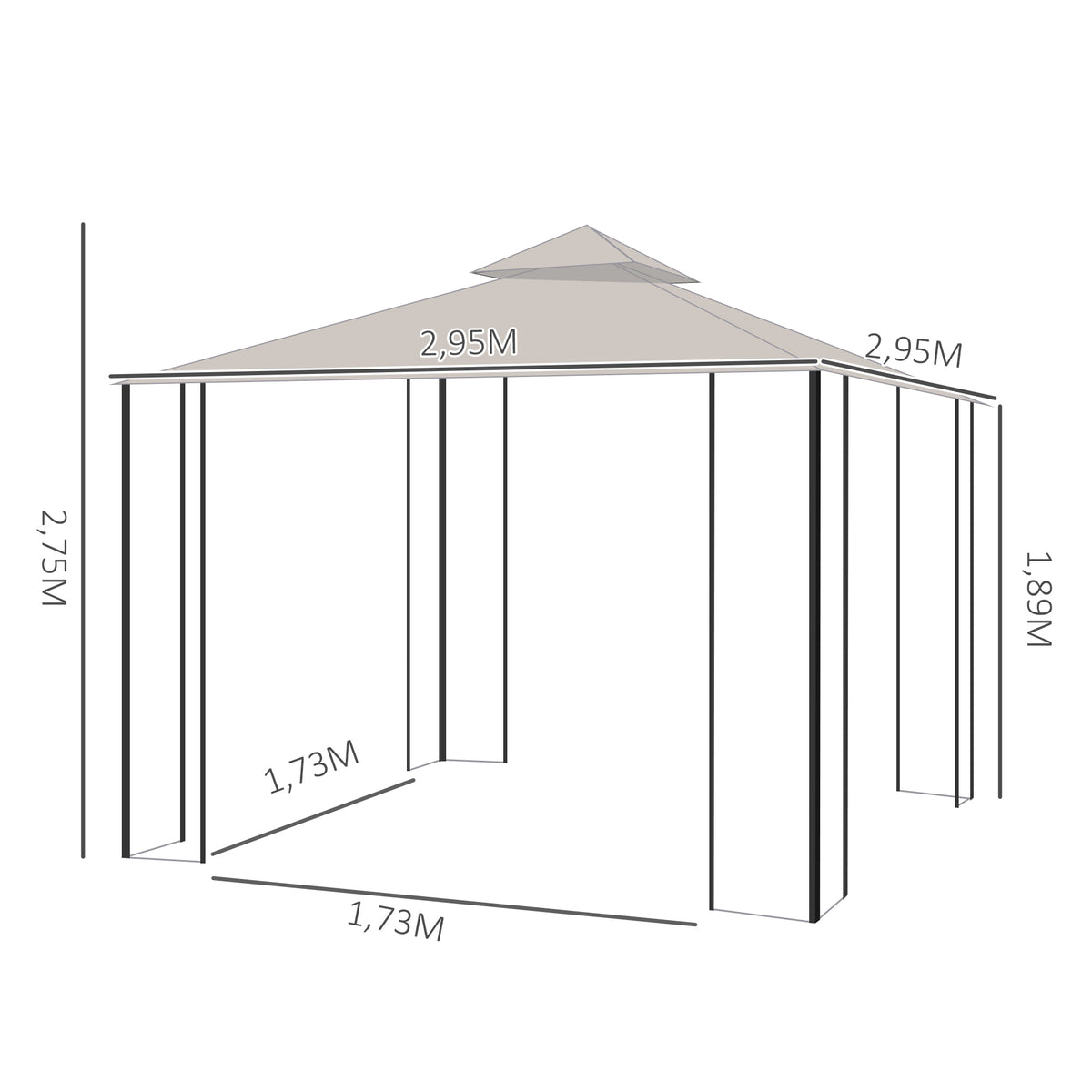 Gazebo de jardim 3x3m com 4 cortinas laterais com zíper e telhado duplo com 8 furos de drenagem bege — foto 3