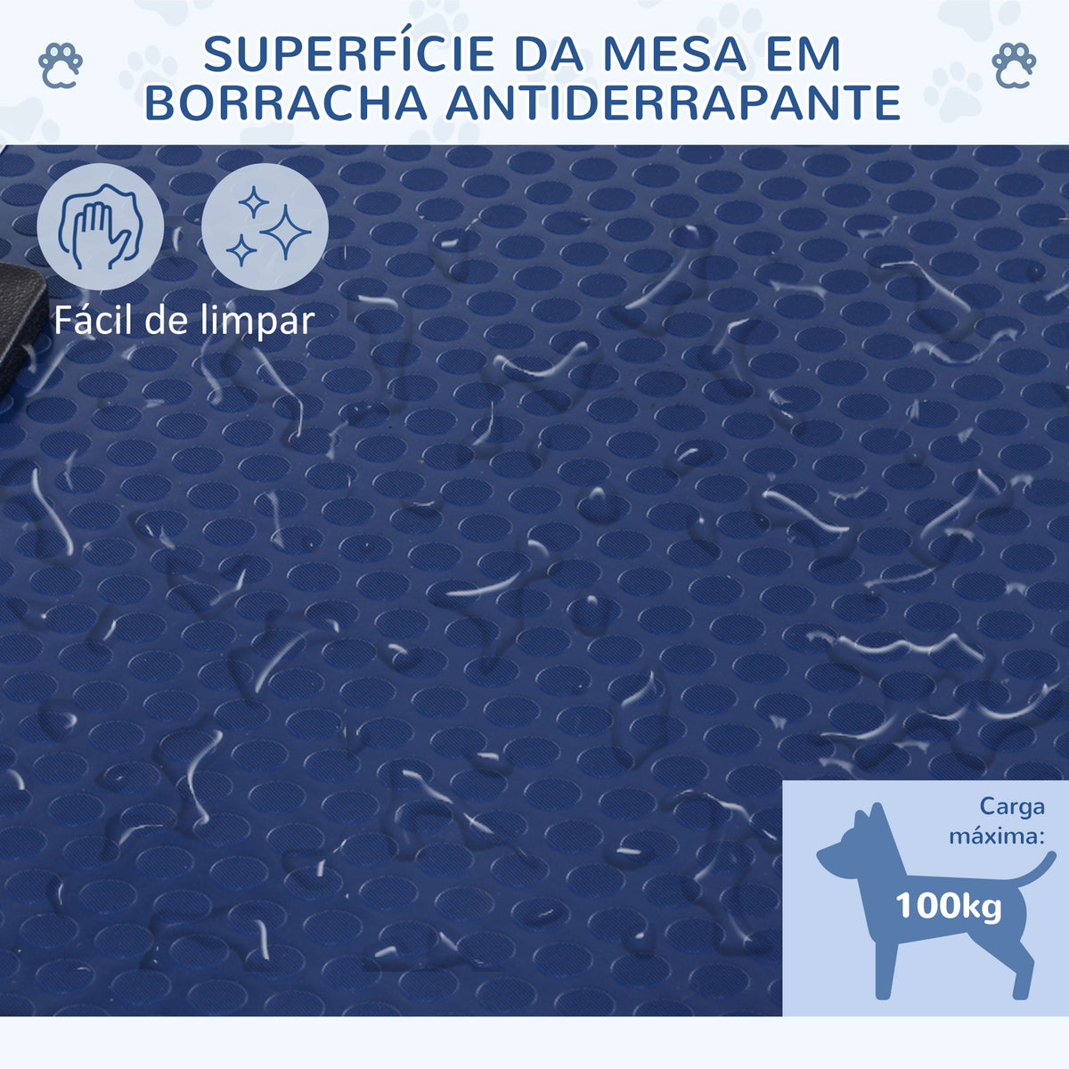 Mesa de Tosquia para Animais de Estimação Mesa de Tosquia para Cães Dobrável com Prateleira de Armazenamento Estrutura de Aço e Altura Ajustável 20-80 cm 107x60x170 cm Azul — foto 5
