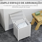 Cesto de Roupa de Bambu Cesto Roupa Suja Capacidade 55L com Bolsa Amovível Forma Retangular 50x36x60 cm Branco — foto 4