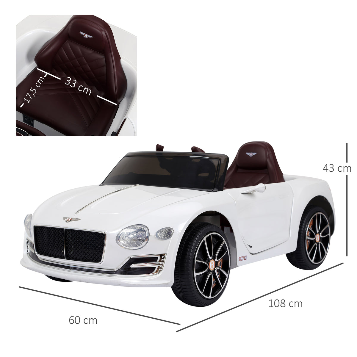 Carro elétrico com controle remoto 2 velocidades com faróis musica licencia de Bentley GT para crianças acima de 3 anos 108x60x43 cm Branco — foto 3