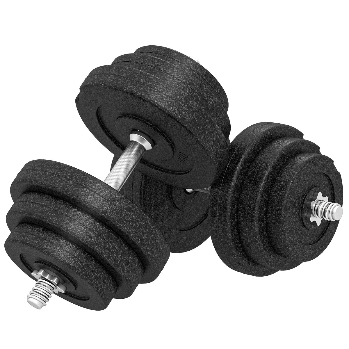 Conjunto de Halteres Pesos Fitness 40kg Ajustável Musculação com Barra de Aço e Discos para Ginásio Casa Preto e Prata — foto 1
