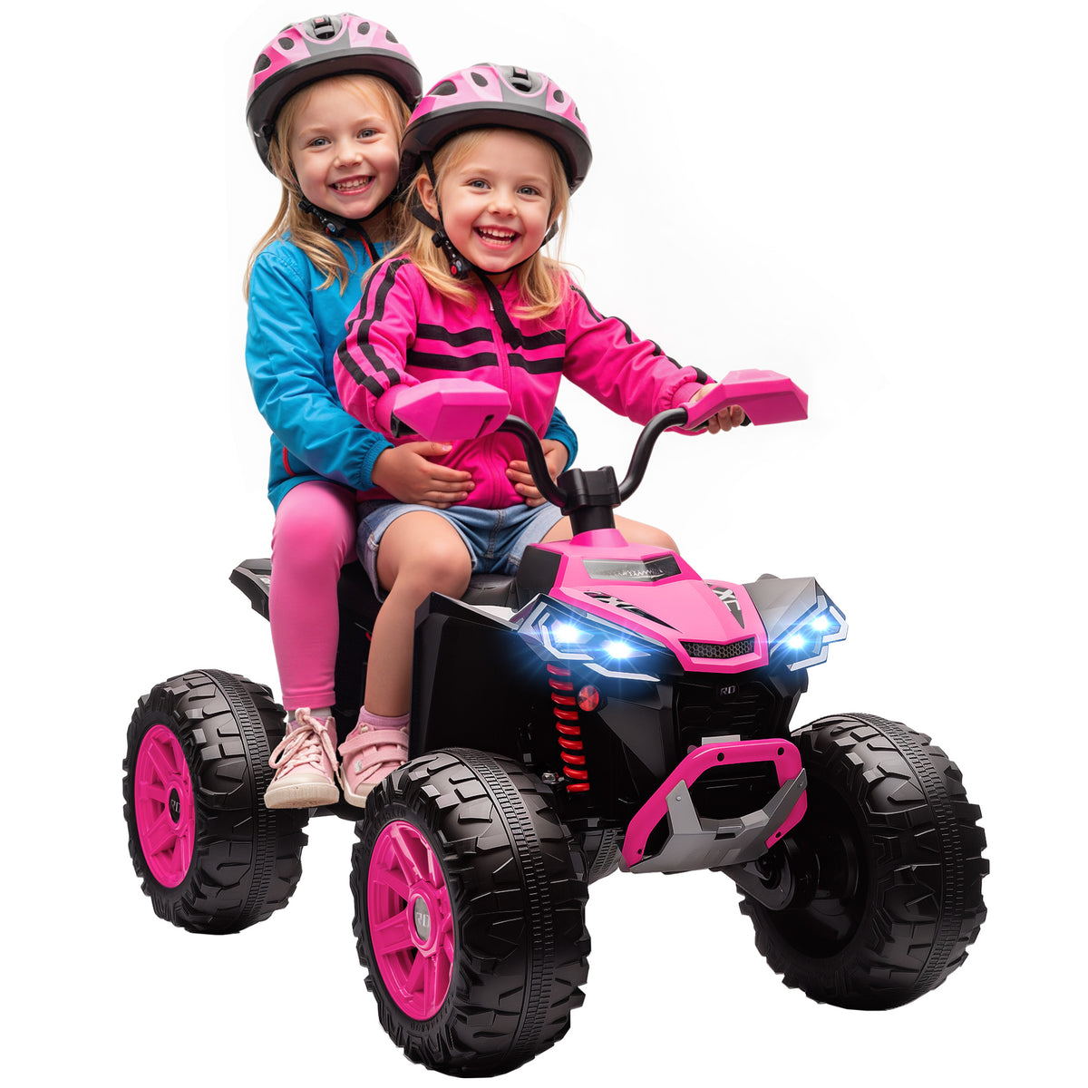 Quadricilo Elétrico para Crianças 24V para 3-8 Anos com 2 Lugares 2 Motores Velocidade até 6,5 km/h Rodas com Suspensão Faróis Buzina Música e USB 109x68,5x76 cm Rosa — foto 1