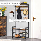 Móvel Cabide de Entrada com 3 Prateleiras 9 Ganchos Armário de Entrada com Cabides de Estilo Industrial 84x34,5x180cm Marrom e Preto — foto 5