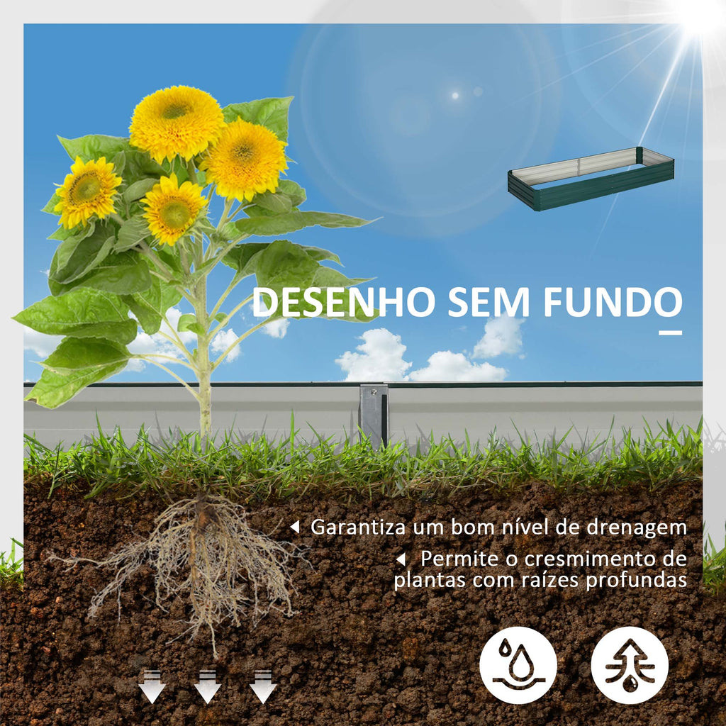 Floreira Exterior Grande Retangular em Aço Galvanizado, Horta Urbana para Plantas, Vaso Grande Exterior com Base Aberta, Resistente às Intempéries, 241x90,5x30 cm, Verde — foto 4