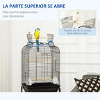 Gaiola para Passáros com Suporte Gaiola com 4 Rodas Teto com Abertura 2 Comedouros 3 Poleiros Bandeja Removível e Prateleira Inferior 46x36x130cm Preto — foto 4