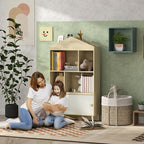 Estante Infantil de Madeira com 4 Compartimentos Estante de Livros para Crianças com Prateleiras Abertas e Armário para Domitório Sala de Jogos 80x30x140,5 cm Branco e Madeira — foto 2