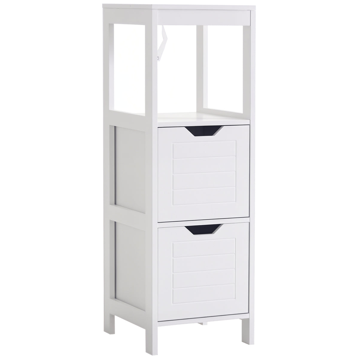 Armário de banheiro Armário multifuncional com prateleira aberta 2 gavetas de armazenamento Design anti-dica 30x30x89 cm Branco — foto 1