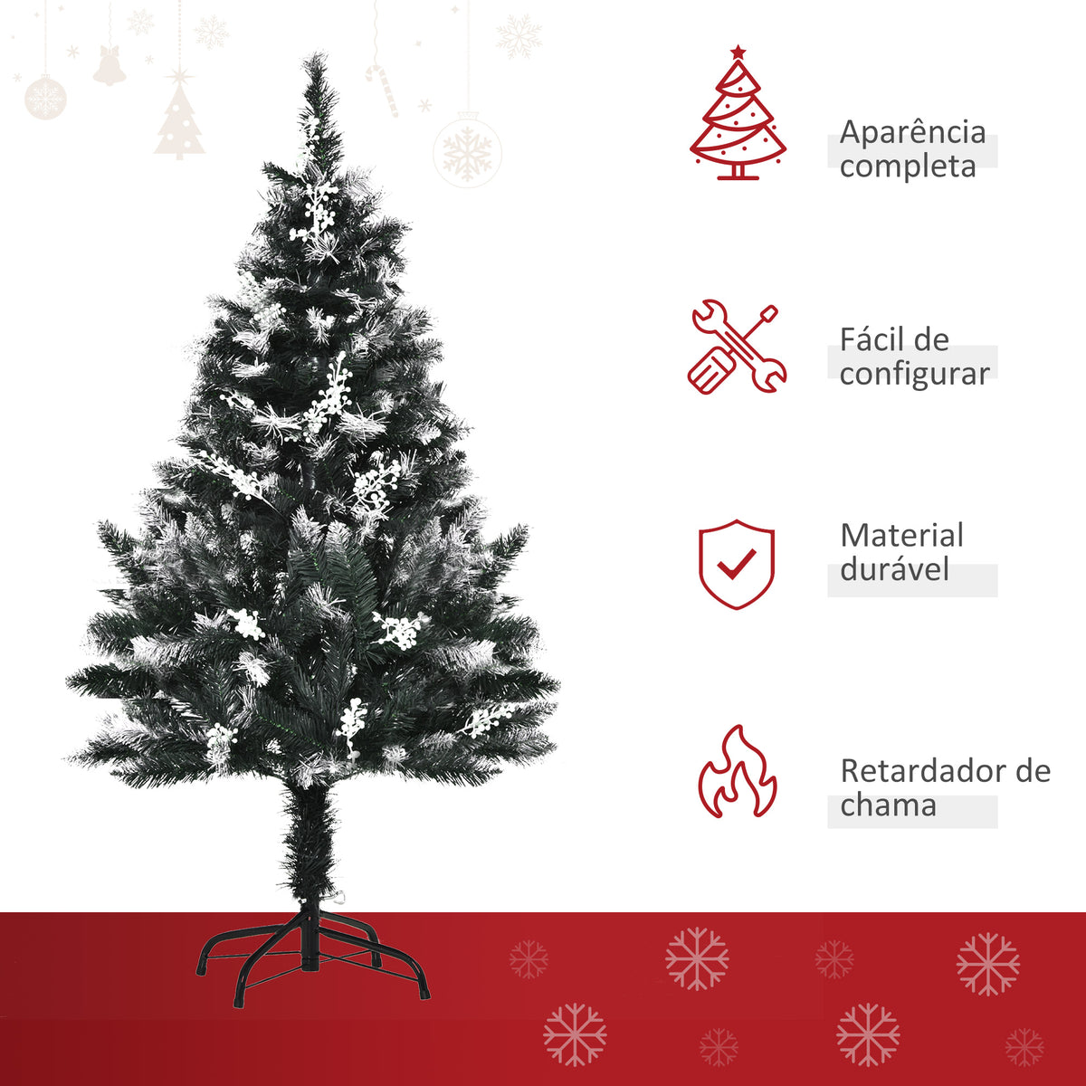 Árvore de Natal 120 cm Árvore de Natal Automática com 222 Ramos 28 Decorações Suporte em Aço Base Dobrável e Removível para Sala Verde — foto 4
