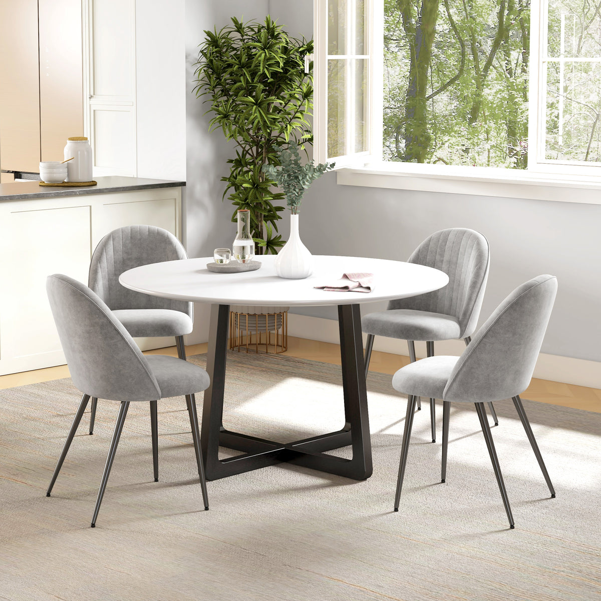 Conjunto de 4 Cadeiras de Sala de Jantar Modernas Cadeiras Estofadas em Veludo com Encosto Alto e Pés de Aço para Sala de Estar 50x52x83 cm Cinza — foto 4