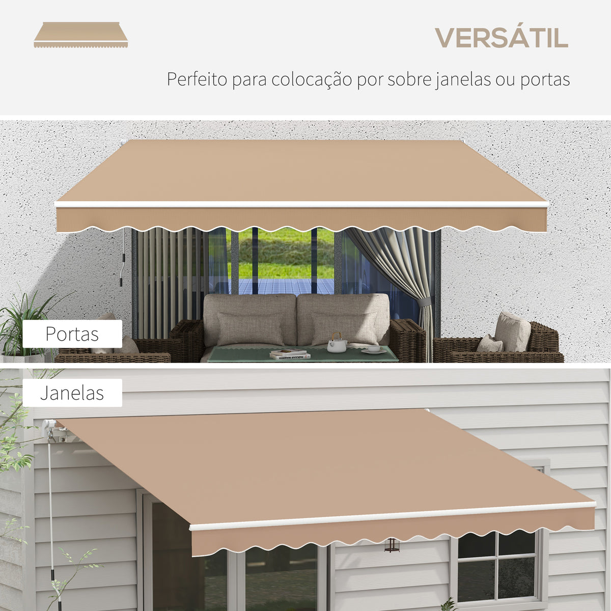 Toldo Manual Retrátil 350x250 cm Toldo para Varanda com Manivela de Metal Impermeável e Anti-UV Toldo Enrolável de Exterior para Jardim Terraço Janelas Marróm — foto 5