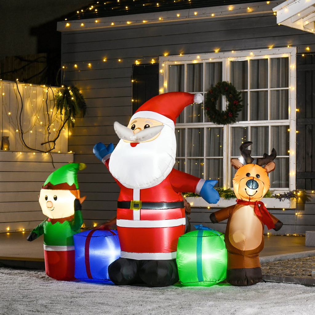 Decoração Insuflável de Natal Pai Natal com Rena e Duende Decoração de Natal com 6 Luzes LED e Insuflador para Jardim Pátio 203x50x153 cm Multicor — foto 2