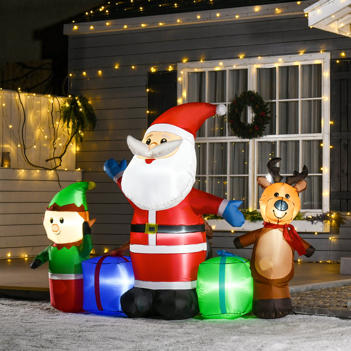 Decoração Insuflável de Natal Pai Natal com Rena e Duende Decoração de Natal com 6 Luzes LED e Insuflador para Jardim Pátio 203x50x153 cm Multicor — foto 2