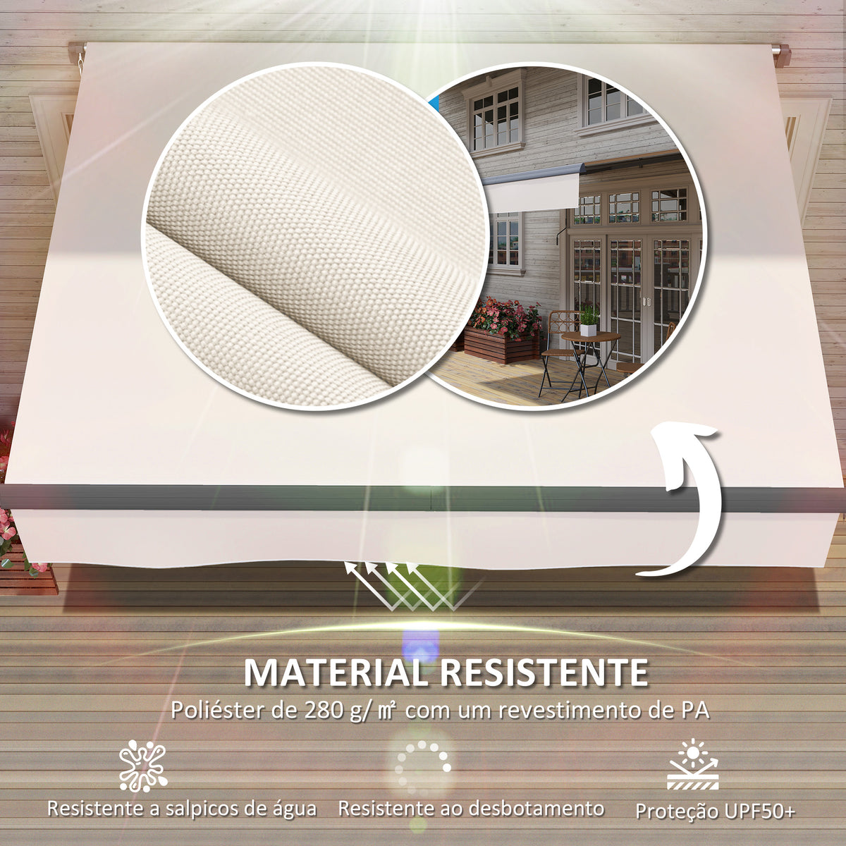 Toldo Retrátil Manual para Jardim Toldo Exterior Ajustável com Manivela Proteção UV Estrutura de Metal e Alumínio 295x200 cm Creme — foto 5