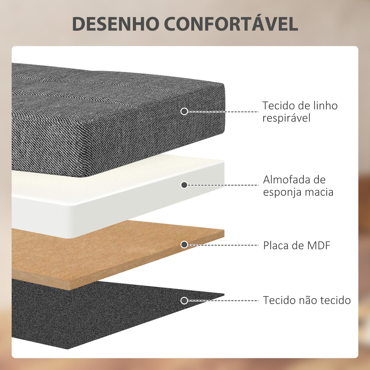 Baú de Armazenamento para Dormitório 84L Puff de Armazenamento Dobrável Estofado em Linho Sintético com Tampa para Sala de Estar 76x38x38 cm Cinza Escuro — foto 5