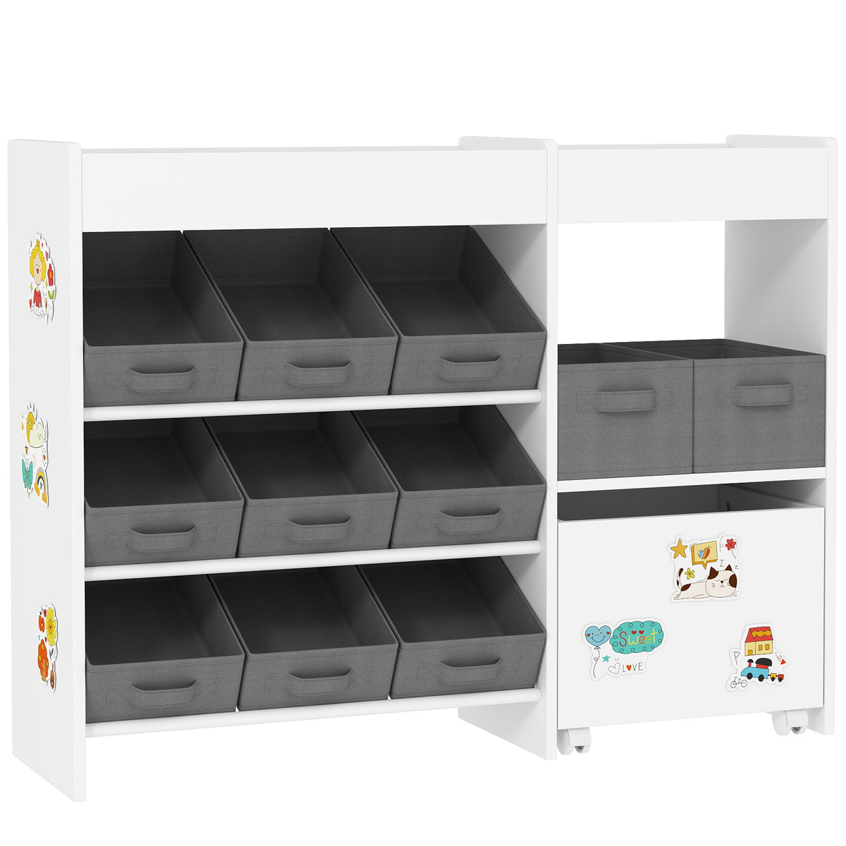 Organizador de Brinquedos para Crianças Organizador Infantil com 11 Cestas Amovíveis Compartimentos e Autocolantes para Escola Infantil Sala de Jogos 105x30x80 cm Branco e Cinza — foto 1