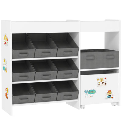Kinder-Spielzeug-Organizer mit 11 herausnehmbaren Körben und Aufklebern 105x30x80 cm Weiß und Grau