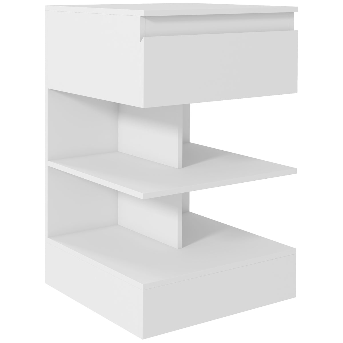 Mesa de Cabeceira Mesa Auxiliar com 1 Gaveta e 2 Prateleiras Abertas para Quarto Sala Cama Escritório Estilo Moderno 39x39x65 cm Branco — foto 1