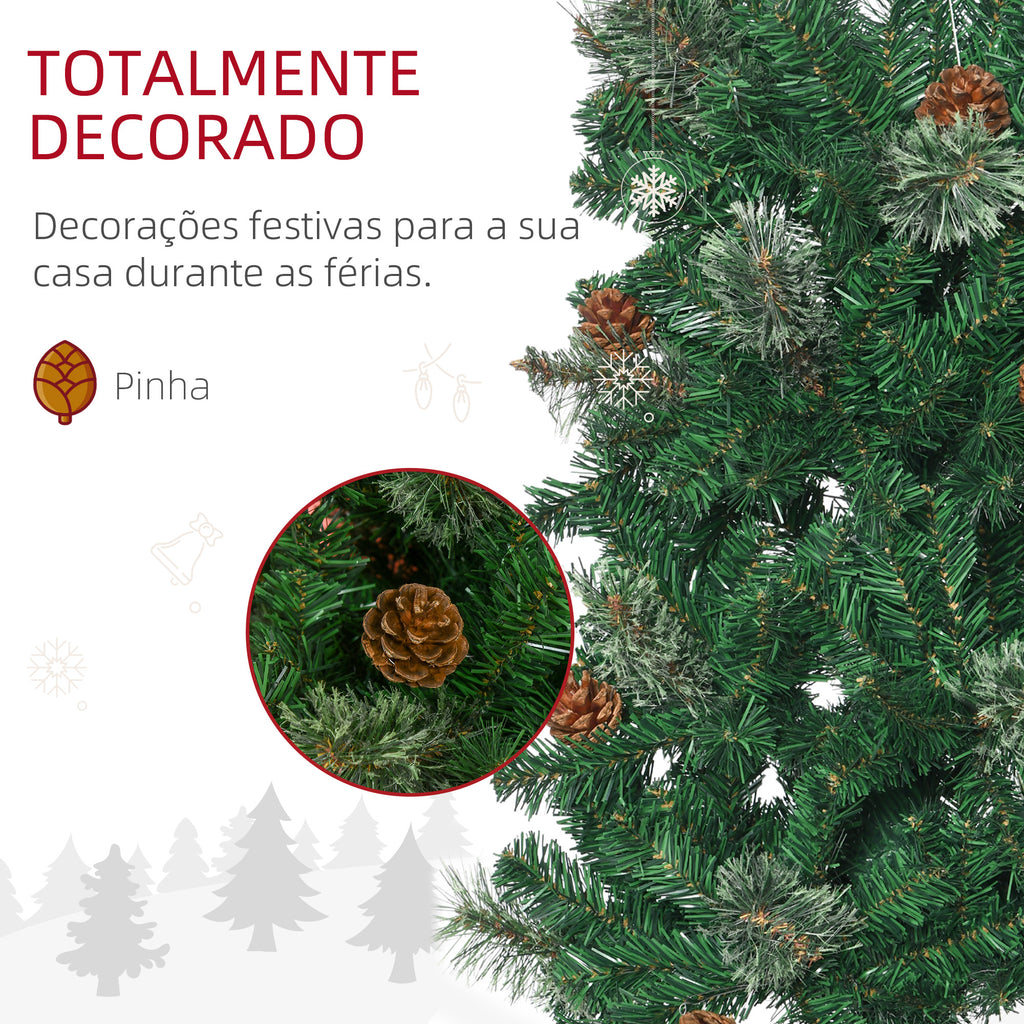 Árvore de Natal Artificial 195 cm Árvore de Natal com 556 Ramos Árvore de Natal Estreita Slim com 25 Pinhas Base Dobrável Ø54x195 cm Verde — foto 6