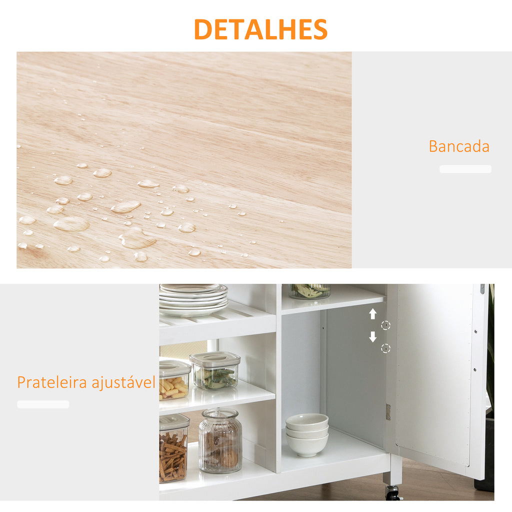 Carrinho de Cozinha com Rodas Carrinho de Serviço com Gaveta Prateleiras e Armário com Prateleira Interior Ajustável 92x40x84cm Branco — foto 7