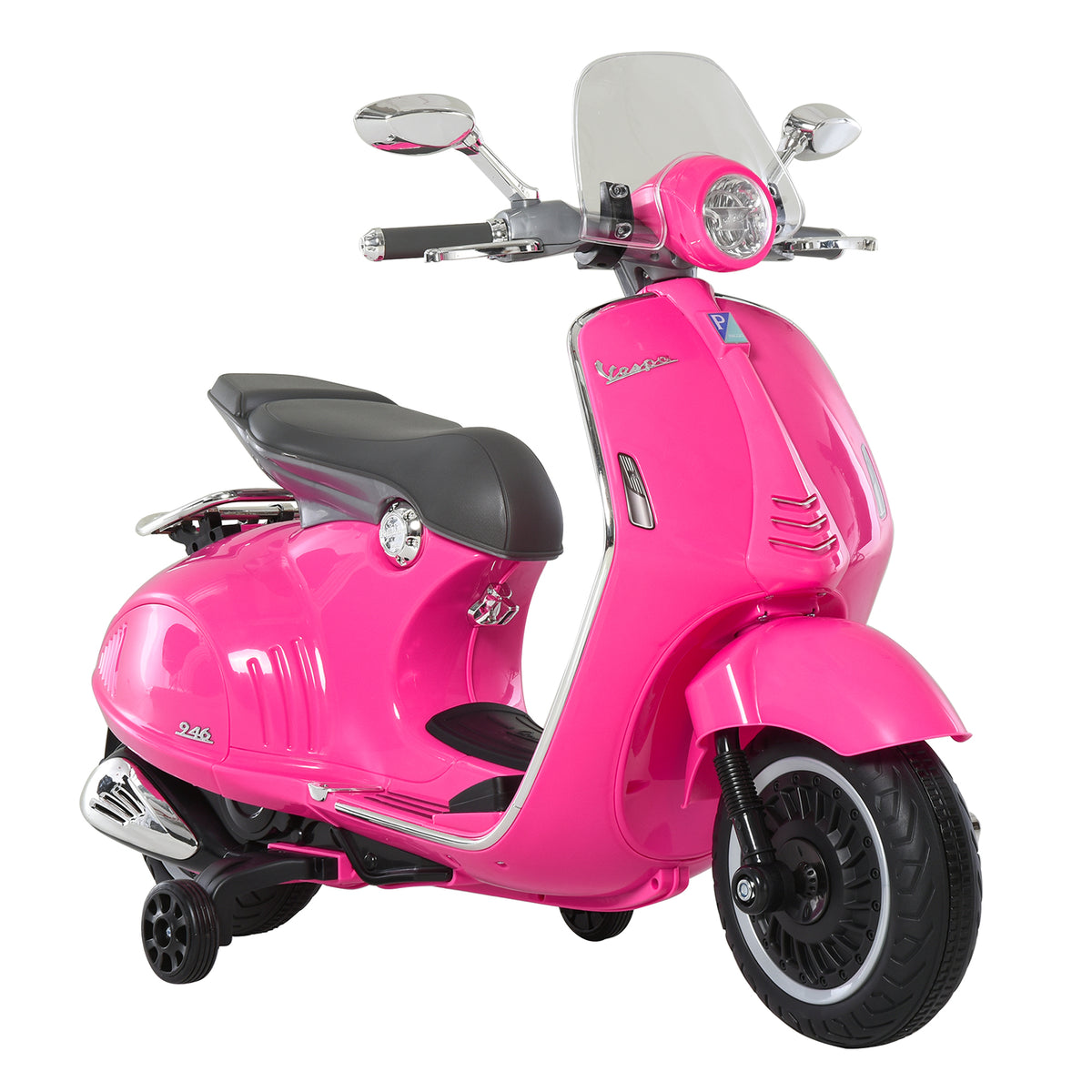 Mota Elétrica Vespa com Faróis Música 2 Rodas Auxiliares para Crianças acima de 3 Anos Mota Elétrica Infantil 108x49x75 cm Rosa — foto 1