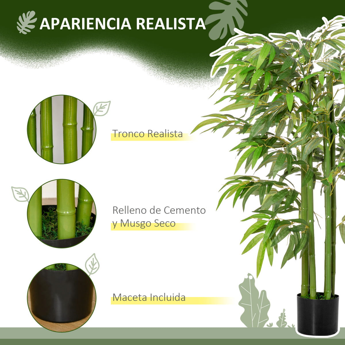 Bambú Artificial 140cm com Vaso Planta Artificial para Interior e Exterior Decoração de Casa Escritório Verde — foto 4