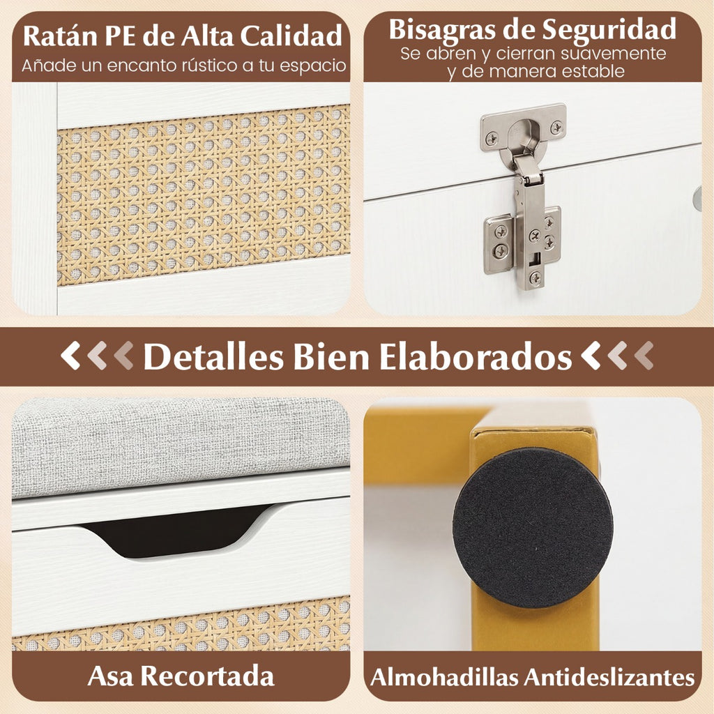 Banco de Arrumação com Almofada Acolchoada e Fechos de Segurança Branco e Dourado — foto 7