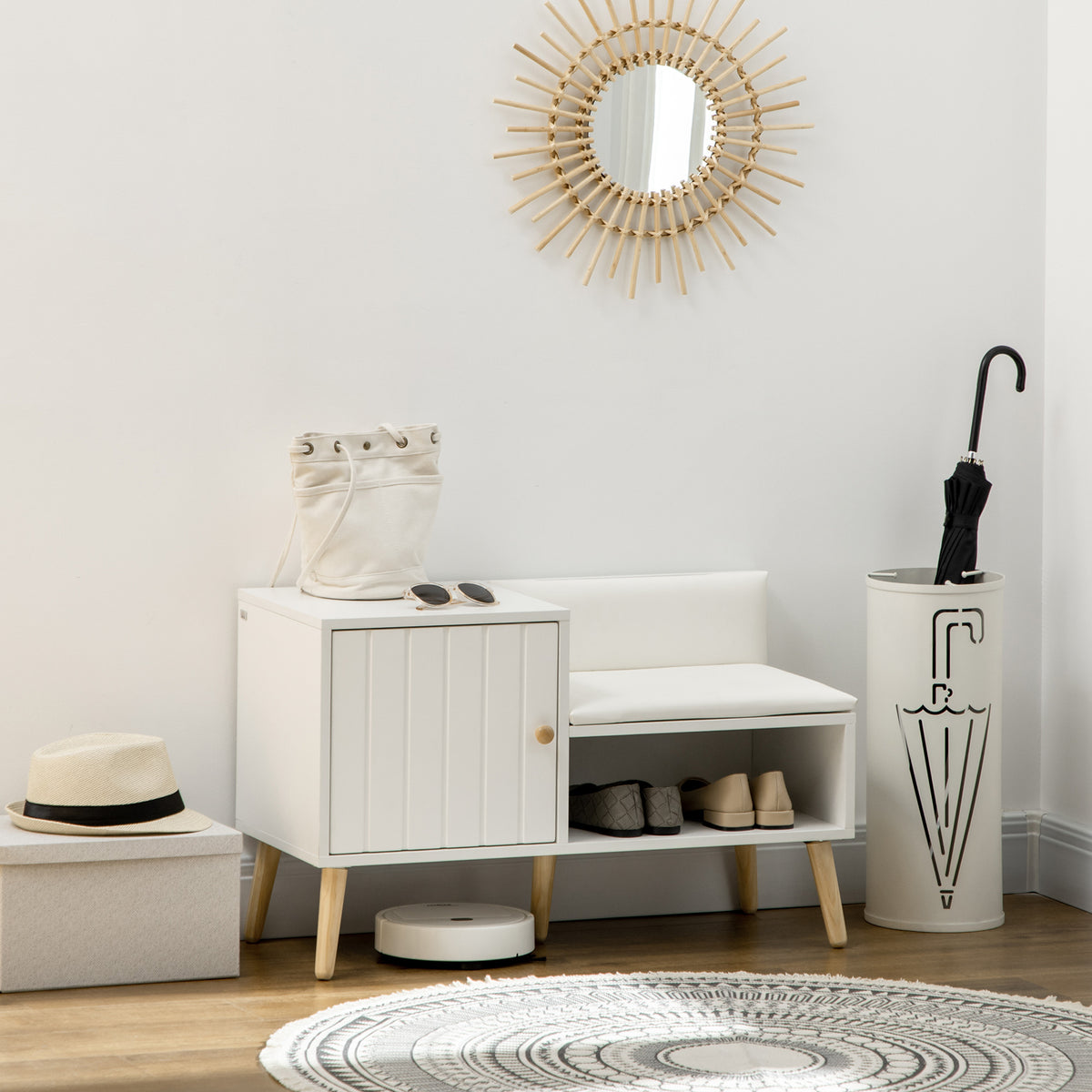 Banco Sapateira com Compartimento Aberto e Almofada Acolchoada para 4 Pares de Sapatos para Entrada Corredor 80x33x49cm Branco — foto 2