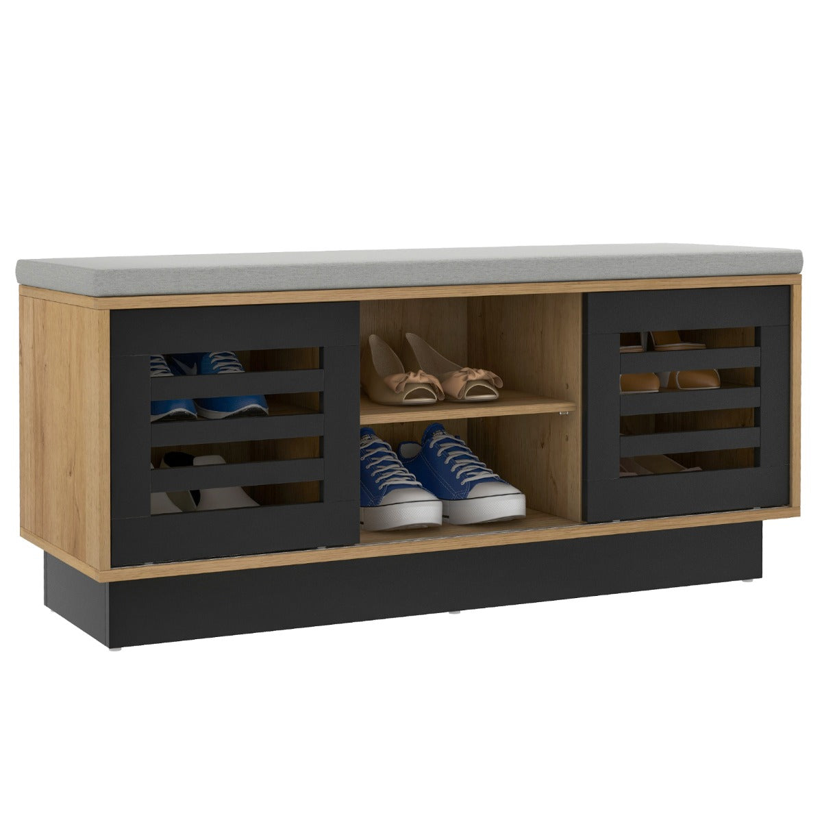 Banco Zapateiro com Assento Acolchoado 6 Compartimentos 3 Prateleiras 99,5x34,5x46cm — foto 2