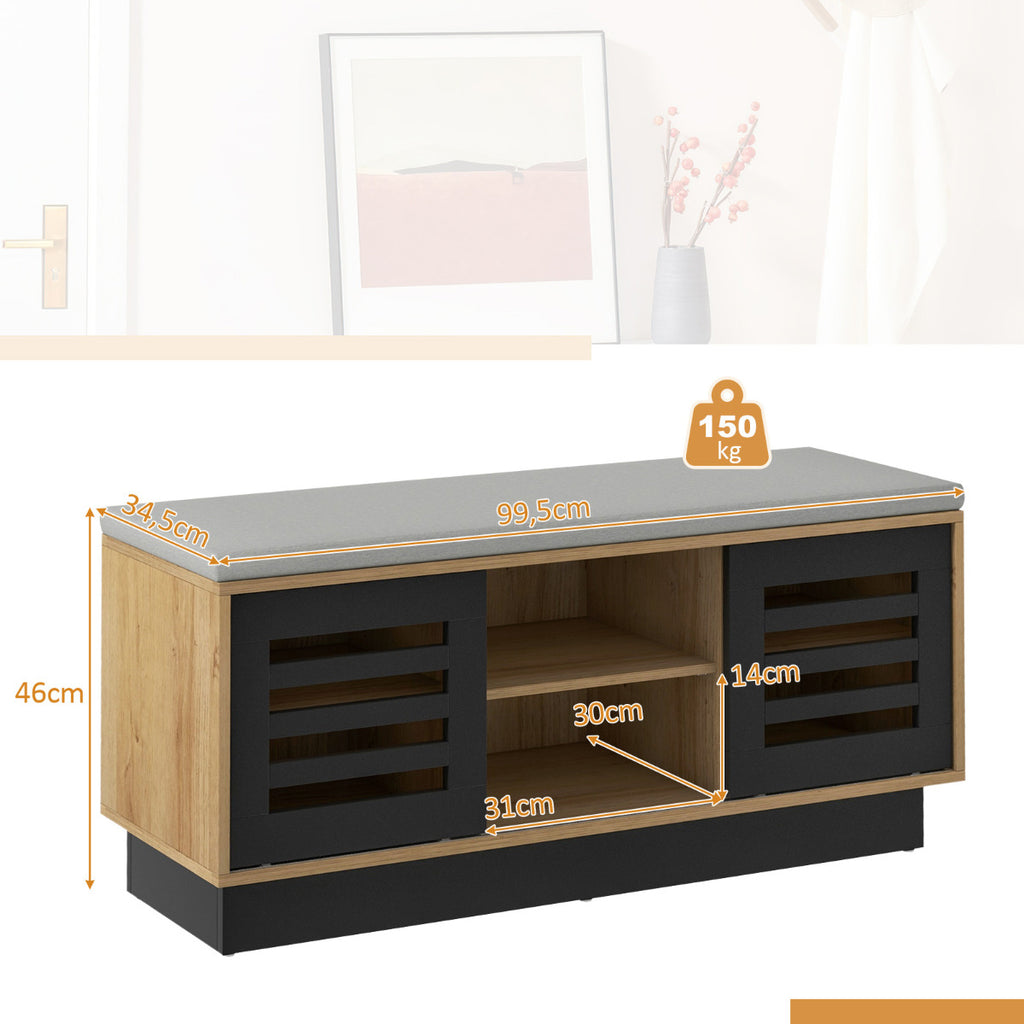 Banco Zapateiro com Assento Acolchoado 6 Compartimentos 3 Prateleiras 99,5x34,5x46cm — foto 3