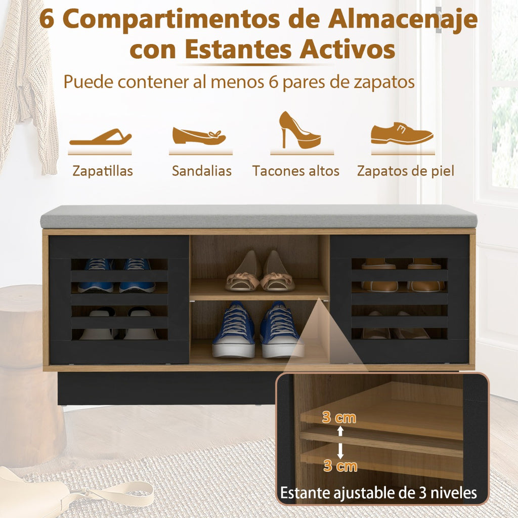 Banco Zapateiro com Assento Acolchoado 6 Compartimentos 3 Prateleiras 99,5x34,5x46cm — foto 5