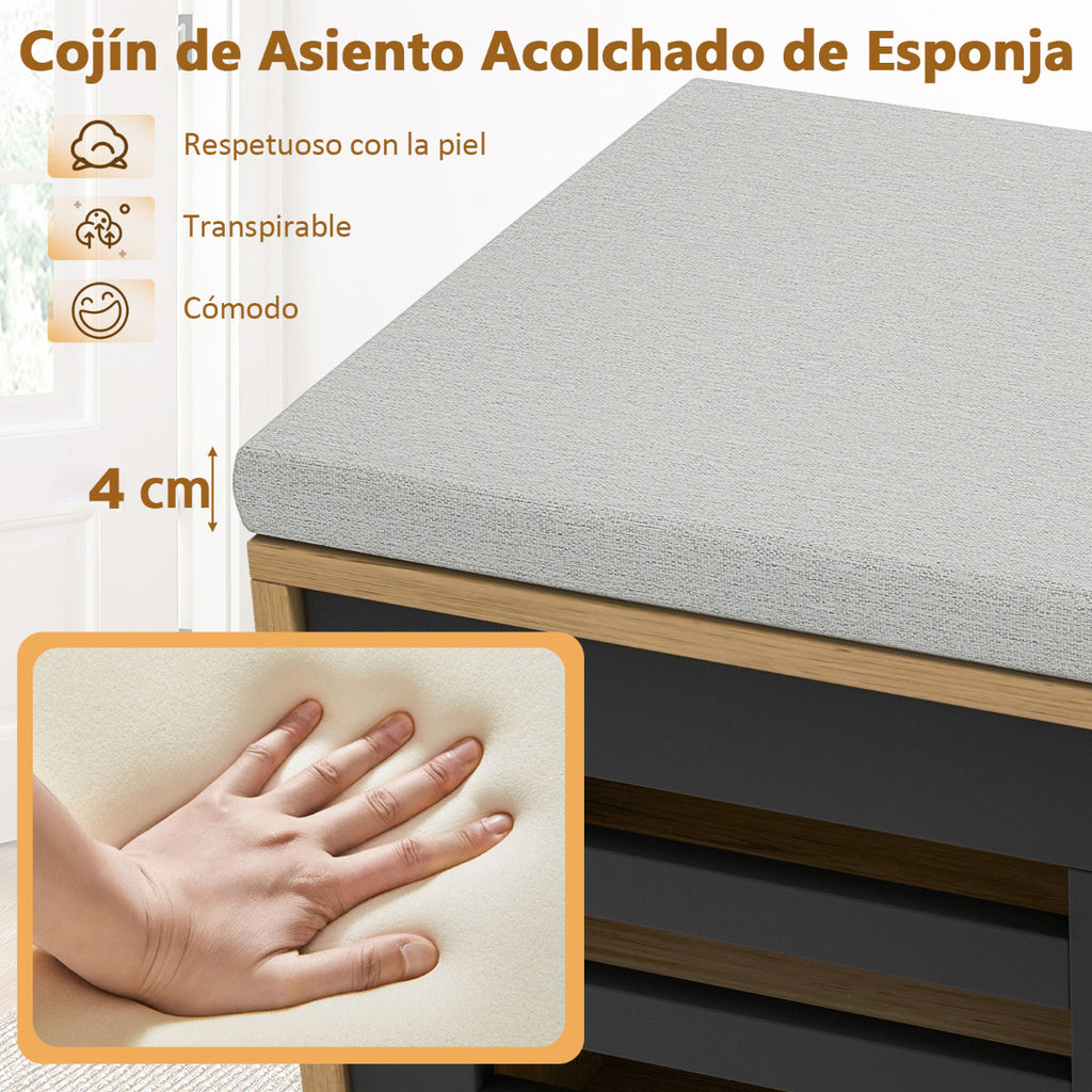 Banco Zapateiro com Assento Acolchoado 6 Compartimentos 3 Prateleiras 99,5x34,5x46cm — foto 6