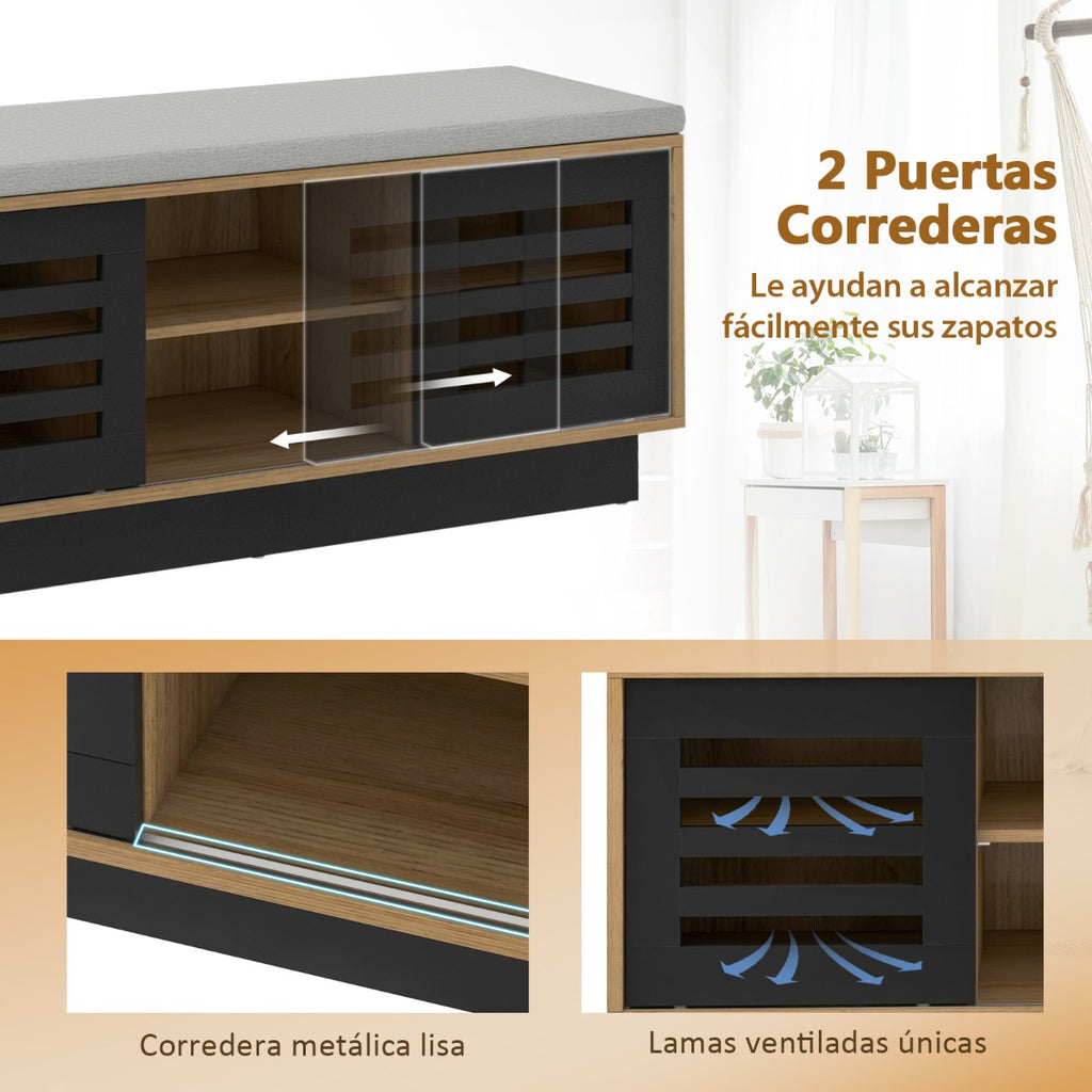 Banco Zapateiro com Assento Acolchoado 6 Compartimentos 3 Prateleiras 99,5x34,5x46cm — foto 7