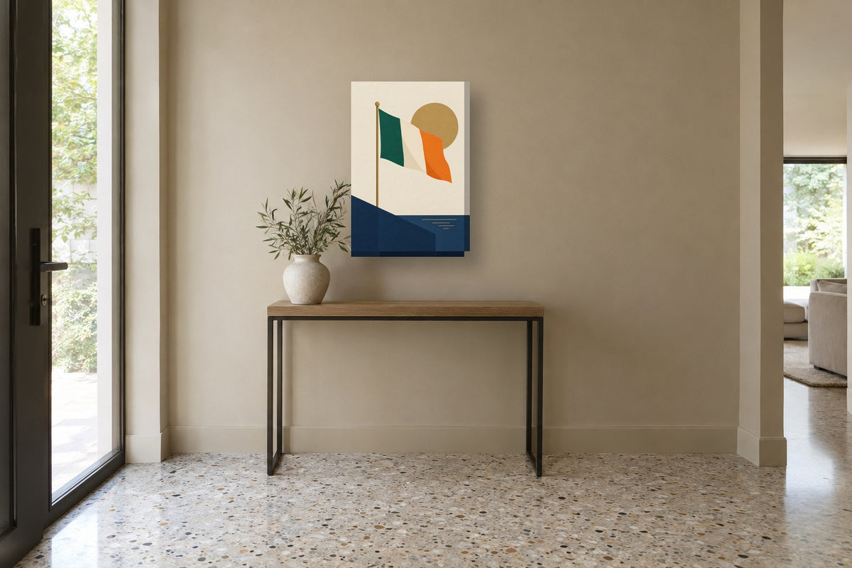 Irlanda · Minimalista · quadro bandeira — bandeiras-irlanda-minimal_ver_40x60_corredor